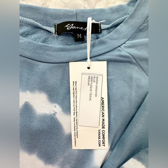 YANA K NWT Lola Tie Dye Long Sleeve Sweater Size Medium Blue & White Boho Top - Picture 7 of 9